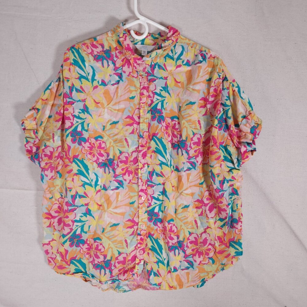 Time And Tru Womens Floral Linen Top XXL (20) Boho Resort Cottagecore